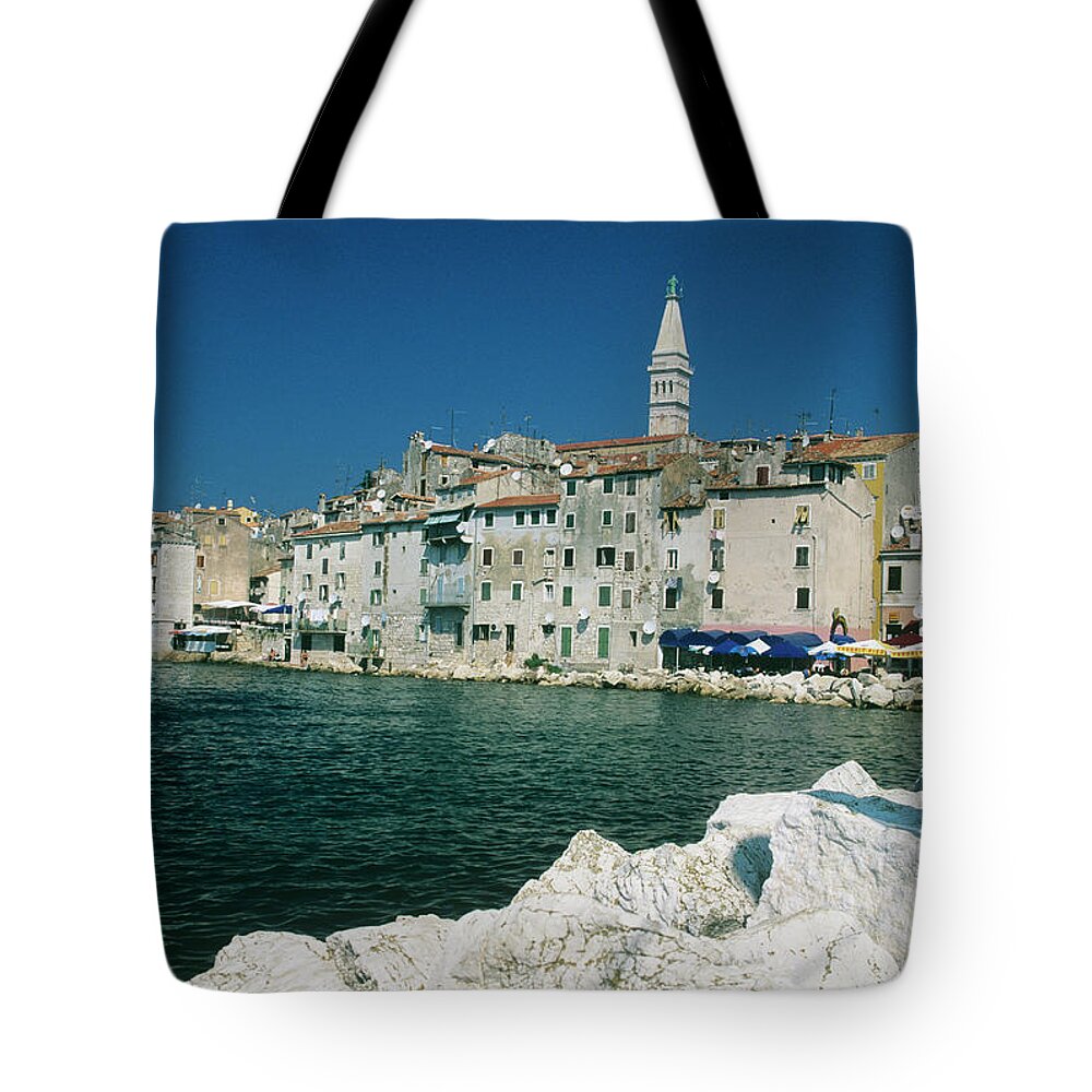 Adriatic Sea Tote Bag featuring the photograph Croatia, Rovinj, Buildings At Shoreline by Stefano Salvetti