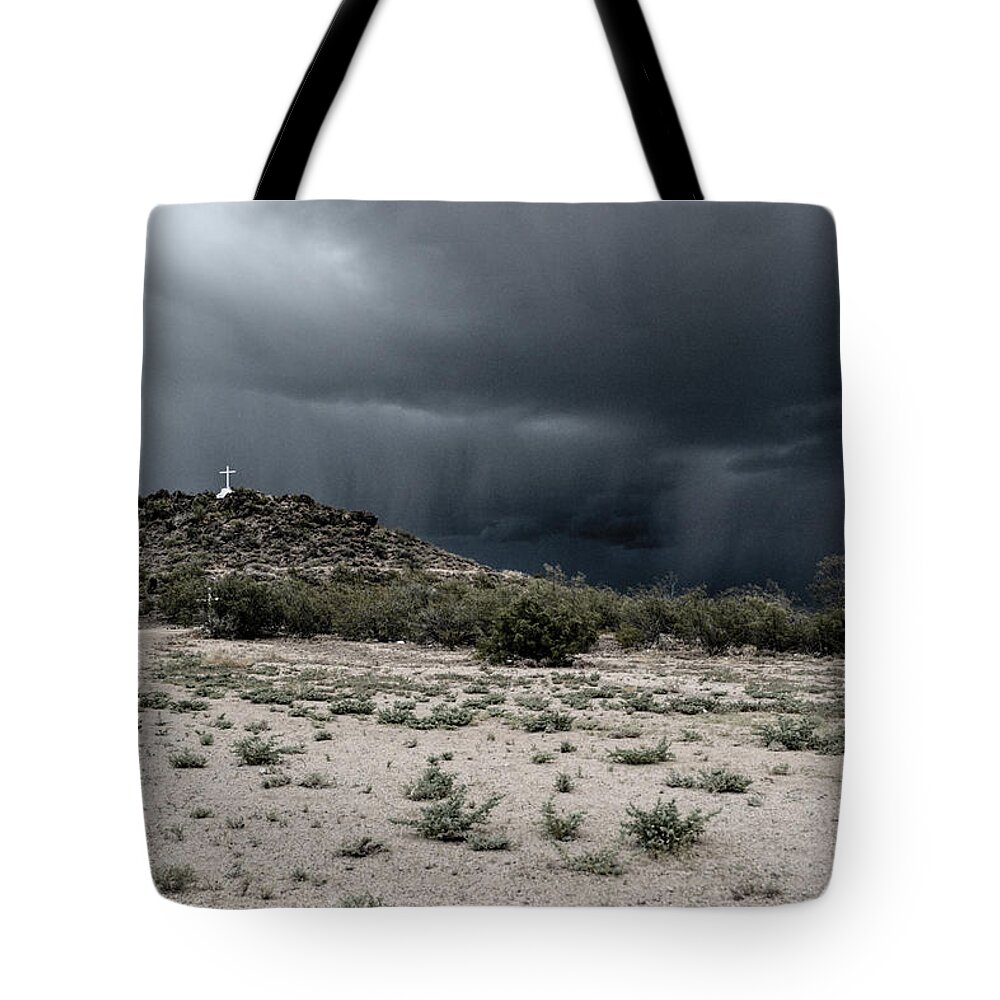Tucson Tote Bag featuring the photograph Cross on a Hill by Chance Kafka