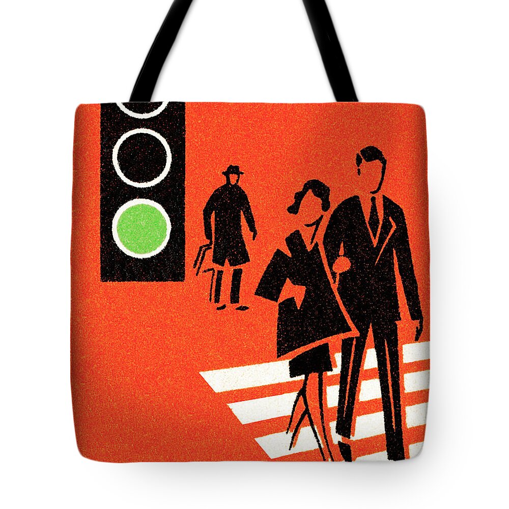 Across Tote Bag featuring the drawing Crosswalk at green light by CSA Images