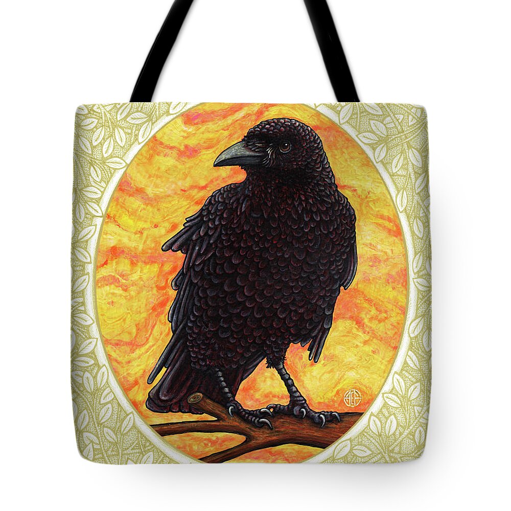 Animal Portrait Tote Bag featuring the painting Crow Portrait - Cream Border by Amy E Fraser