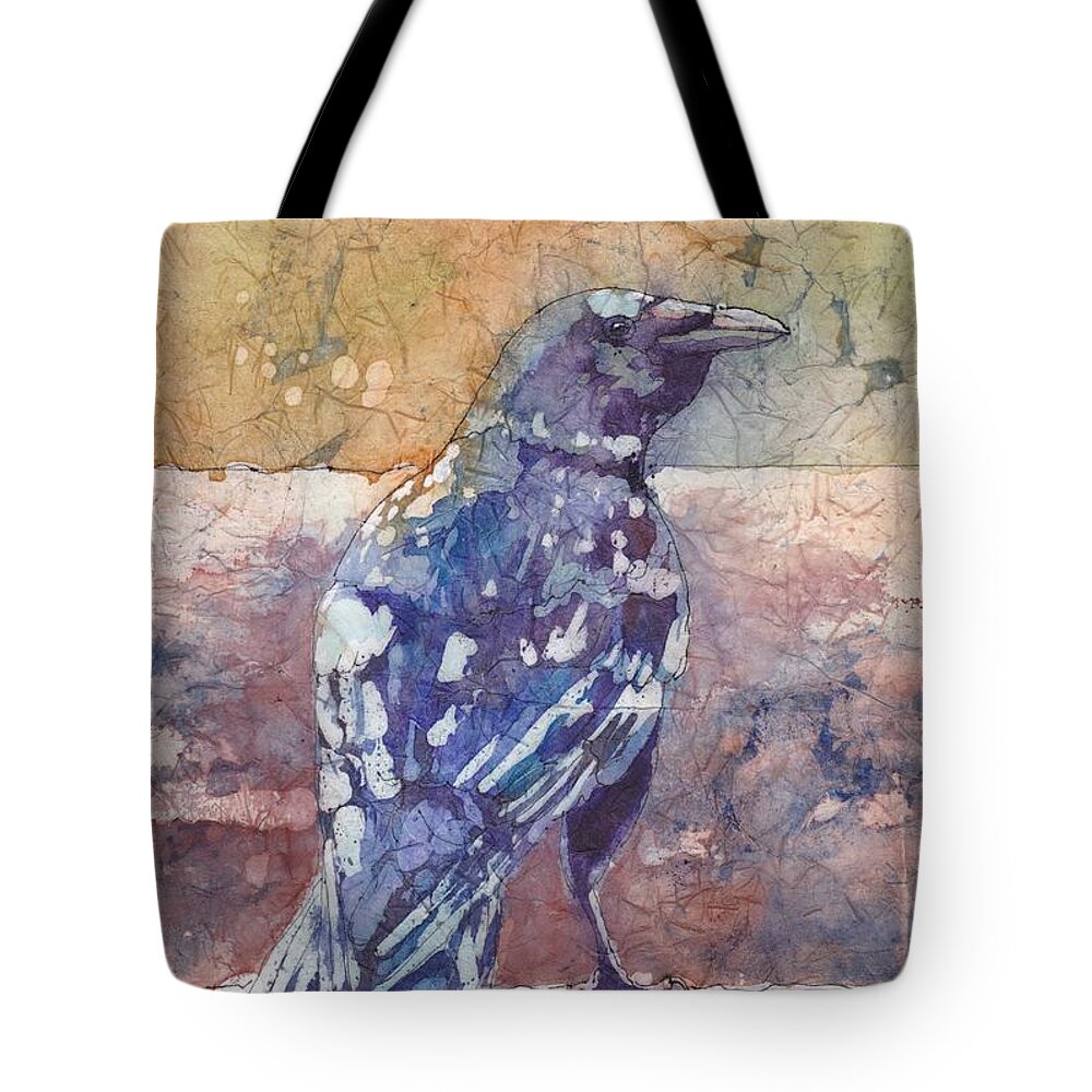 Batik Tote Bag featuring the painting Crow by Ruth Kamenev