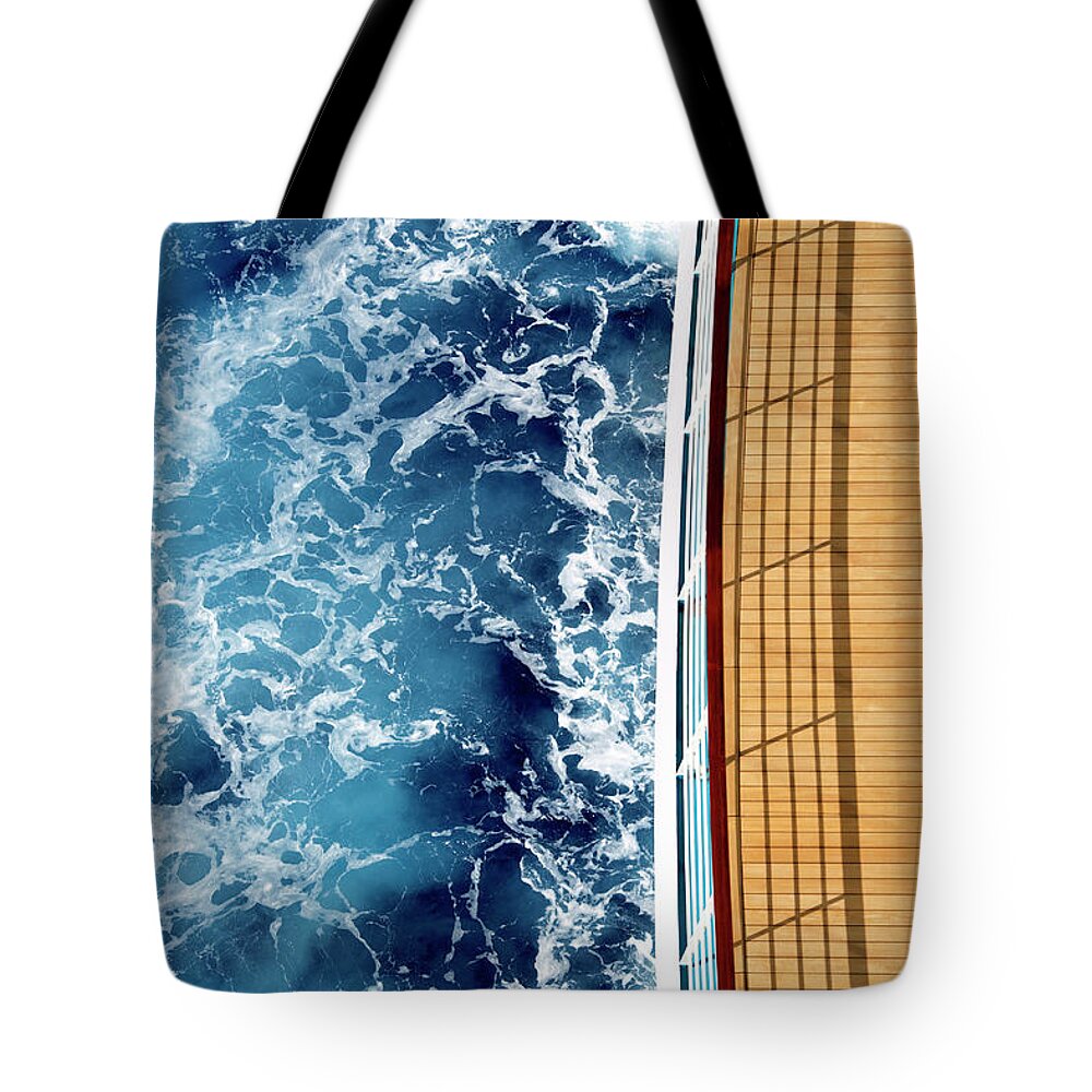 Cruise Ship And Ocean Tote Bag by David Sacks 