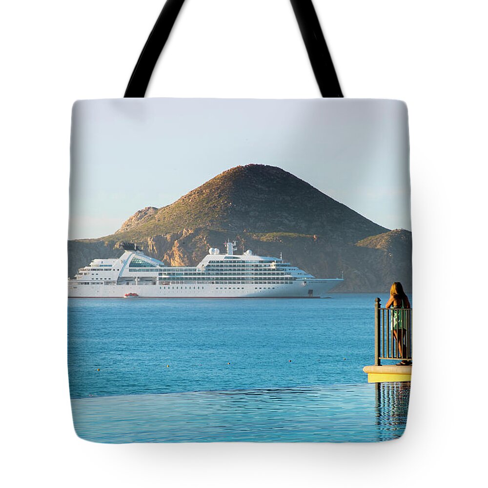 Cabo Tote Bag featuring the photograph Cruise Ship View by Bill Cubitt