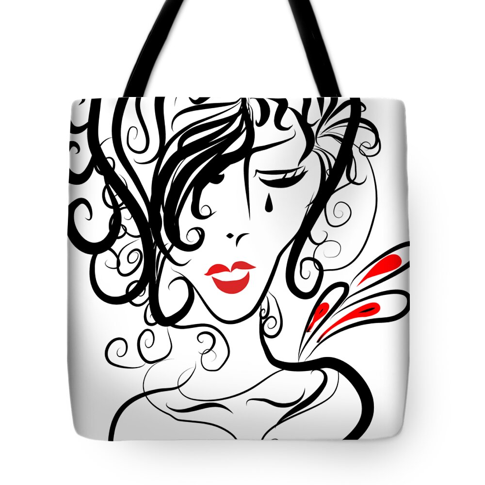 Cry Tote Bag featuring the digital art Crying Lady by Patricia Piotrak