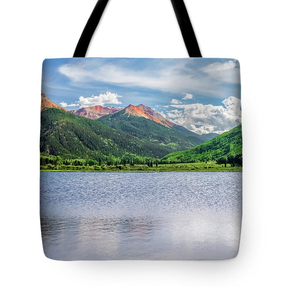 Crystal Lake Tote Bag featuring the photograph Crystal Lake Red Mountains Reflection, Ouray Colorado by Robert Bellomy
