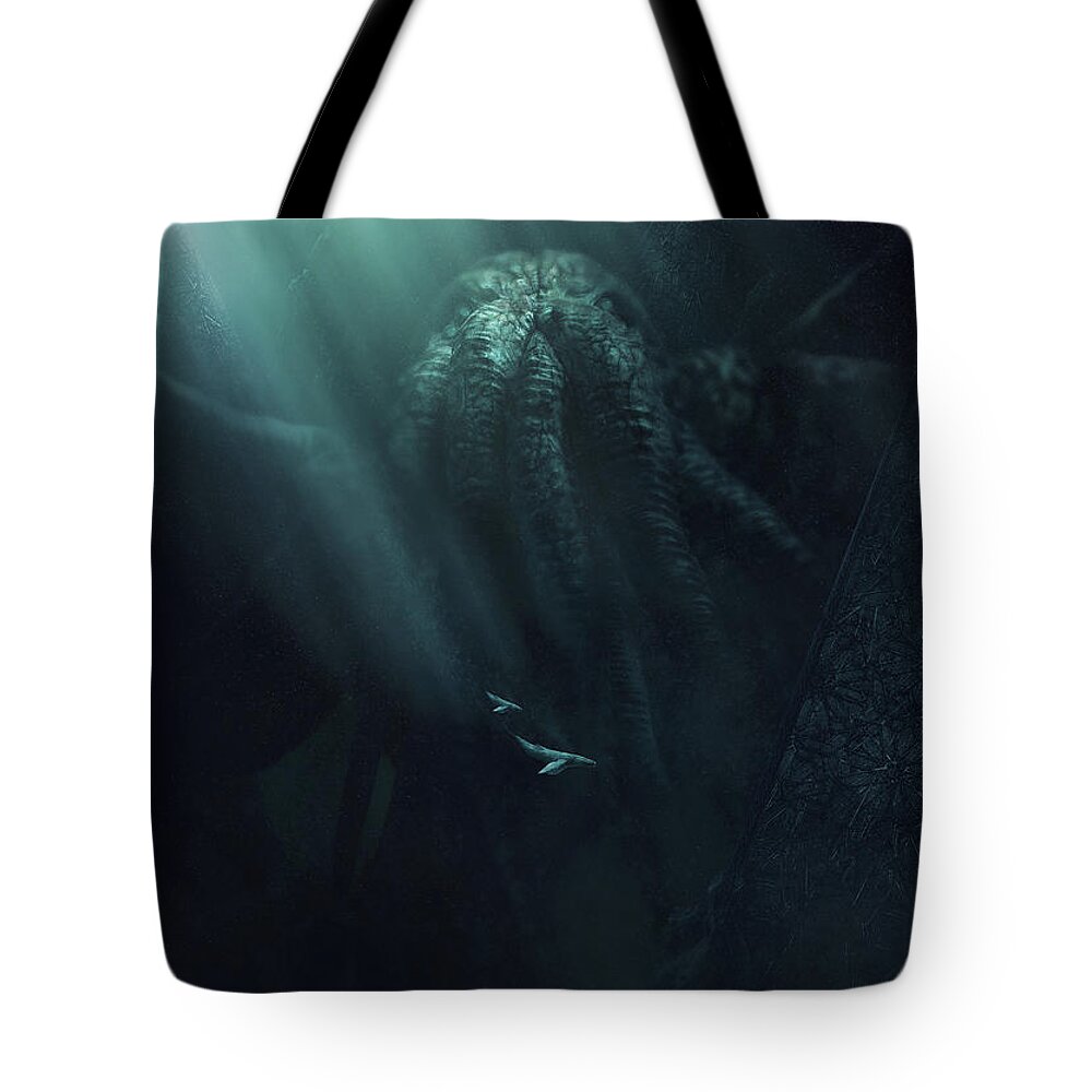Lovecraft Tote Bag featuring the photograph Cthulhu and the Whales by Guillem H Pongiluppi