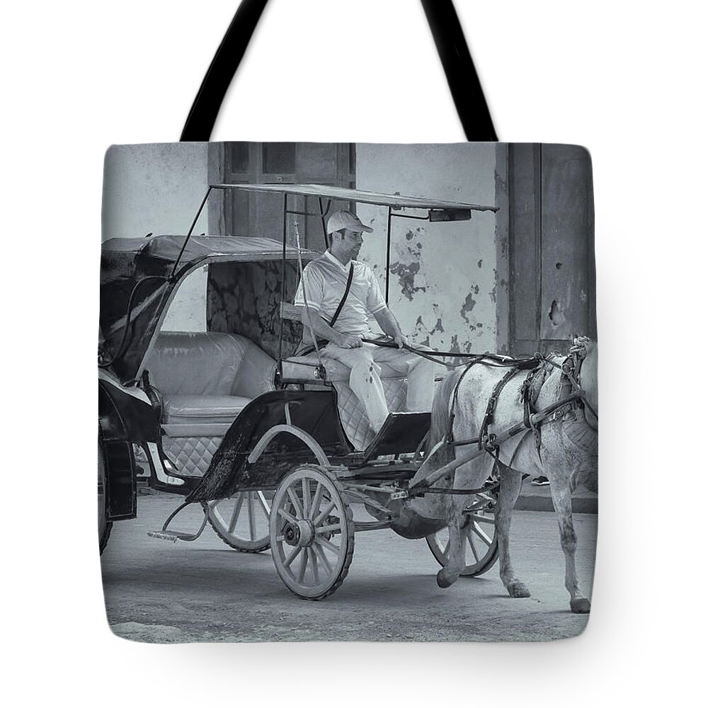 Havana Cuba Tote Bag featuring the photograph Cuban Horse Taxi by Tom Singleton