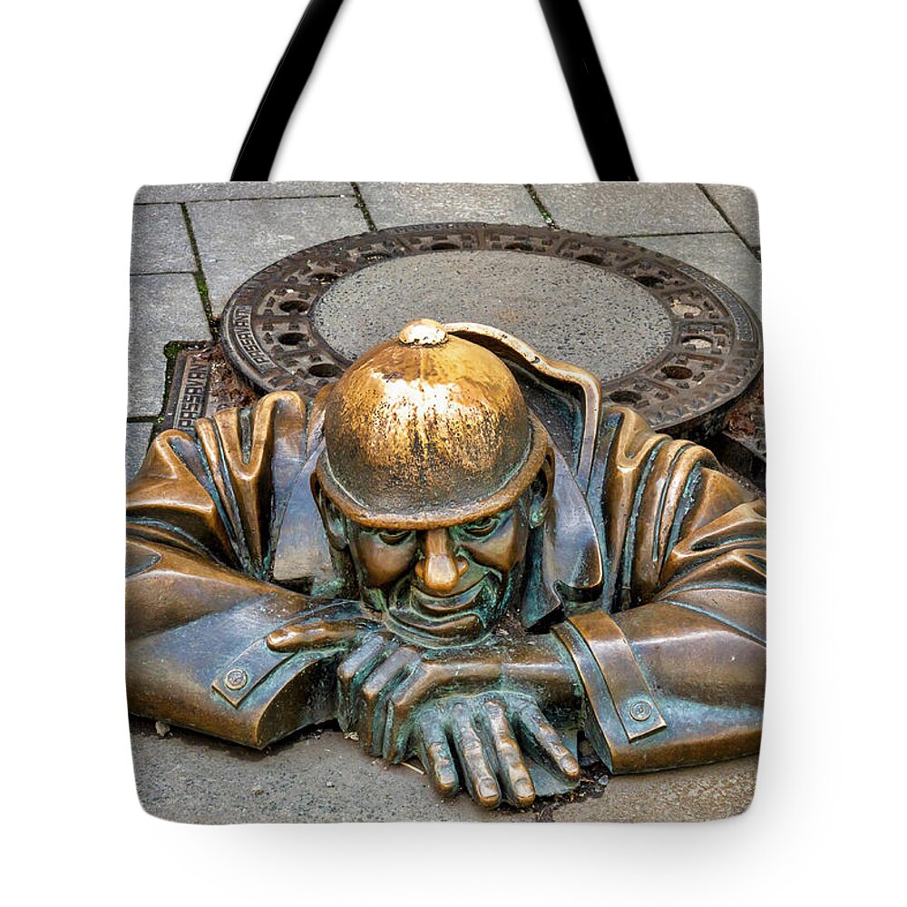 Bratislava Tote Bag featuring the photograph Cumil the Sewer Worker by Fabrizio Troiani