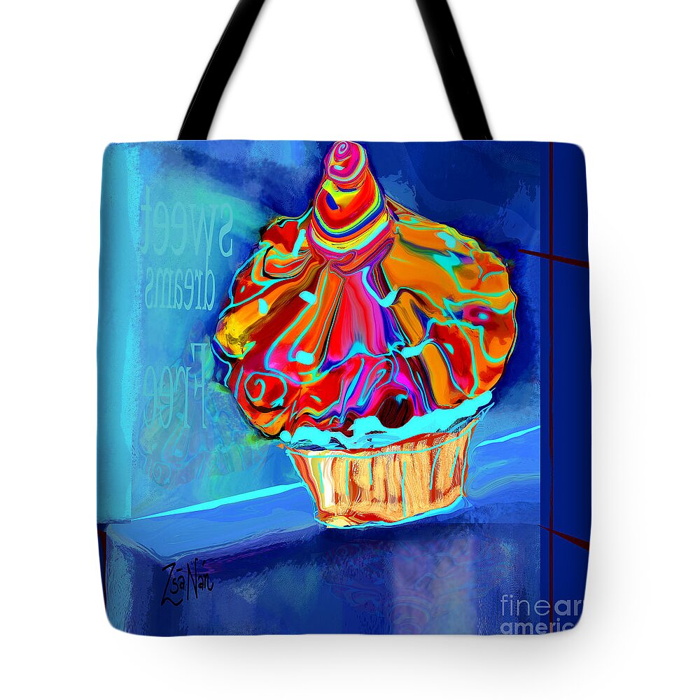 Cupcake Tote Bag featuring the mixed media Cupcakes and Sweet Dreams by Zsanan Studio