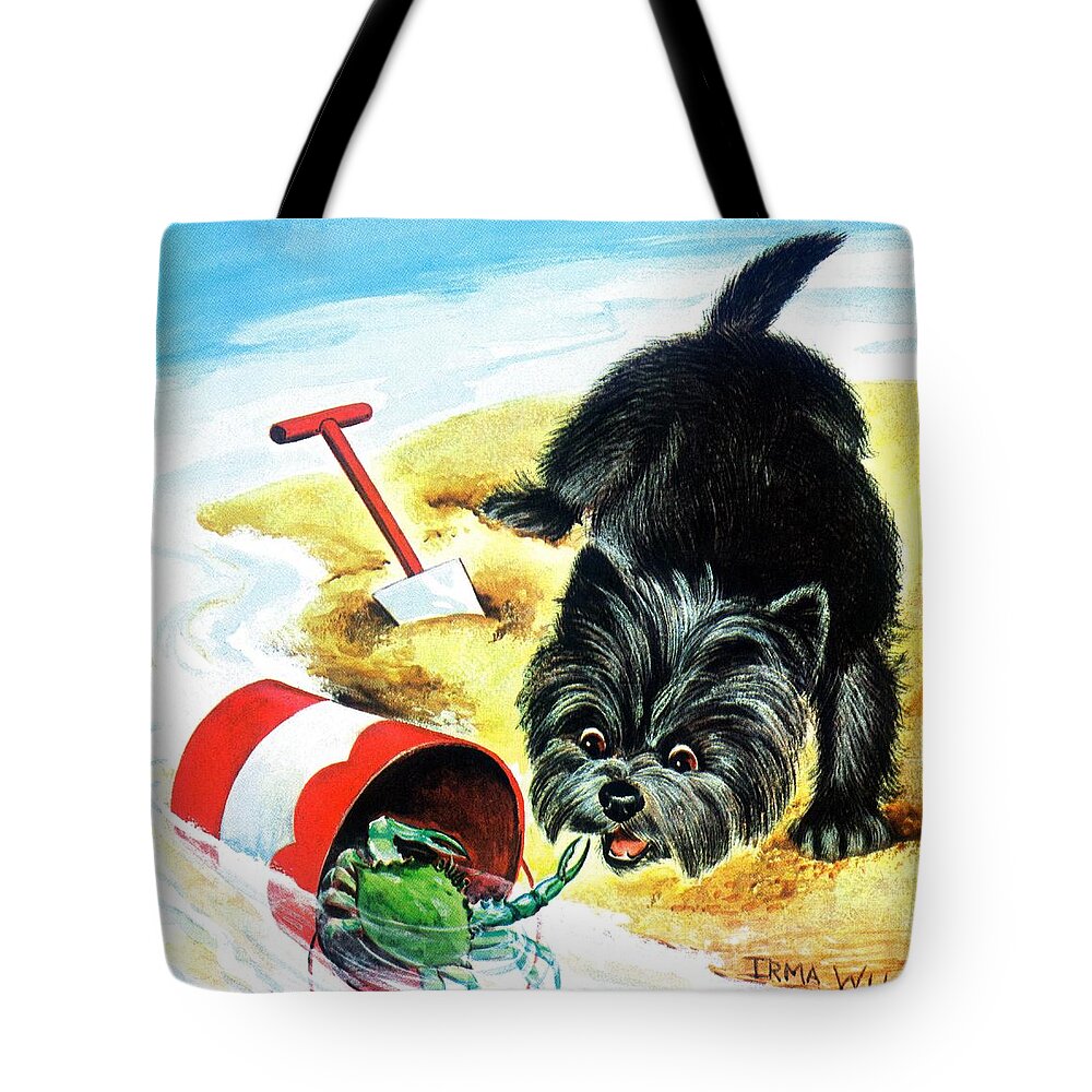 Art Tote Bag featuring the drawing Curiosity And The Crab by Irma Wilde