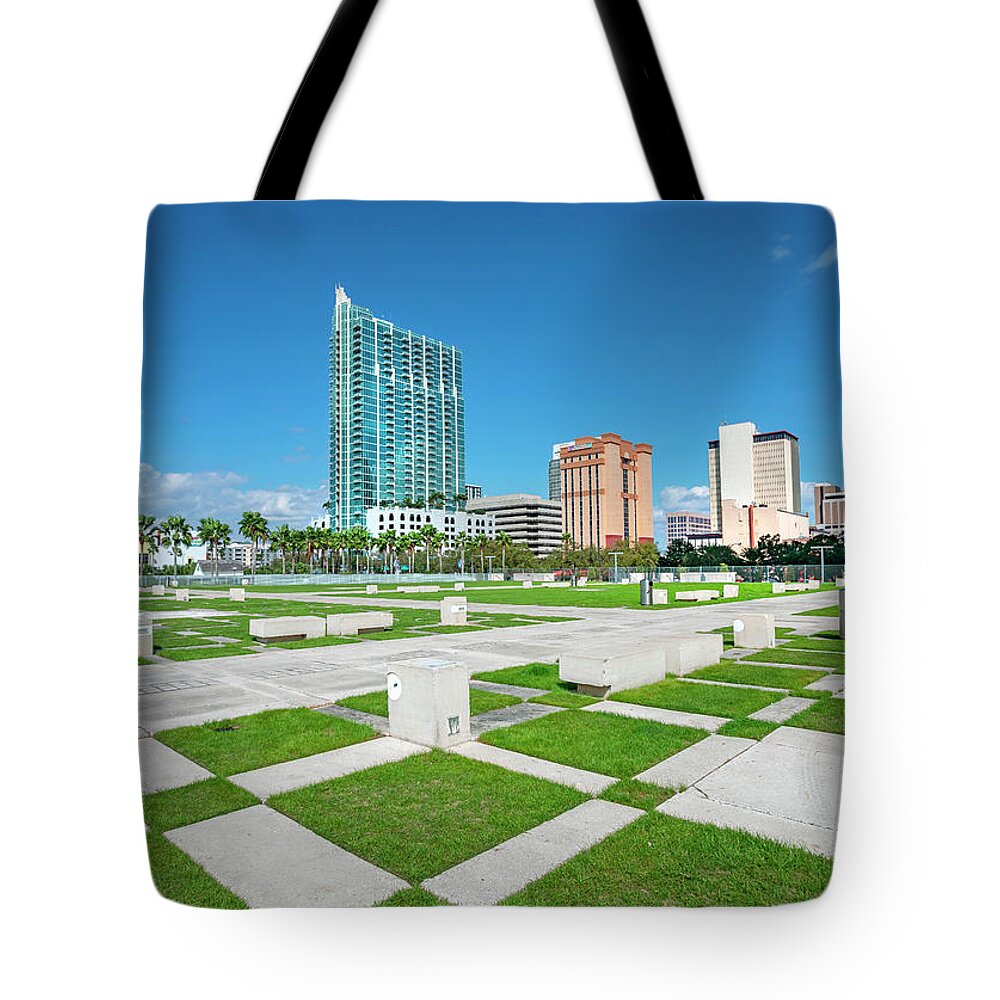Estock Tote Bag featuring the digital art Curtis Hixon Park In Tampa by Lumiere