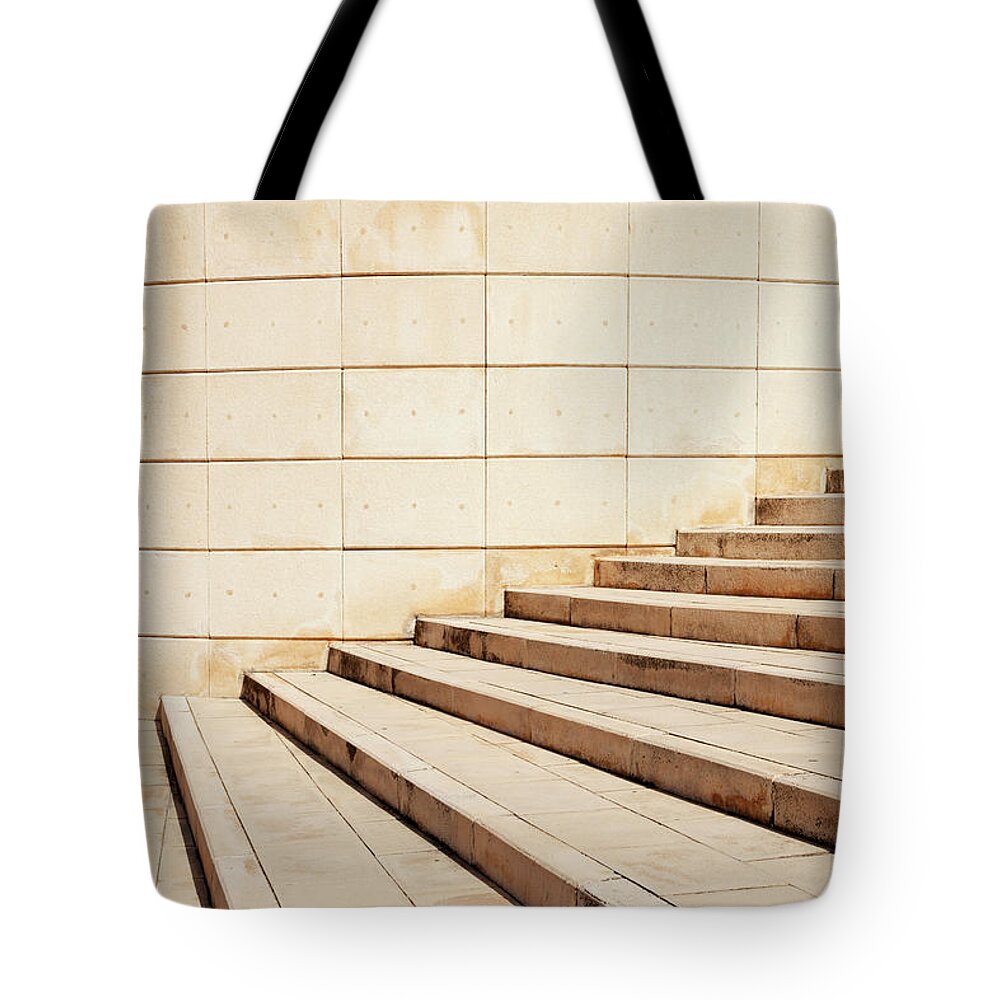Steps Tote Bag featuring the photograph Curved Steps Leading Upwards For Tower by Bertlmann