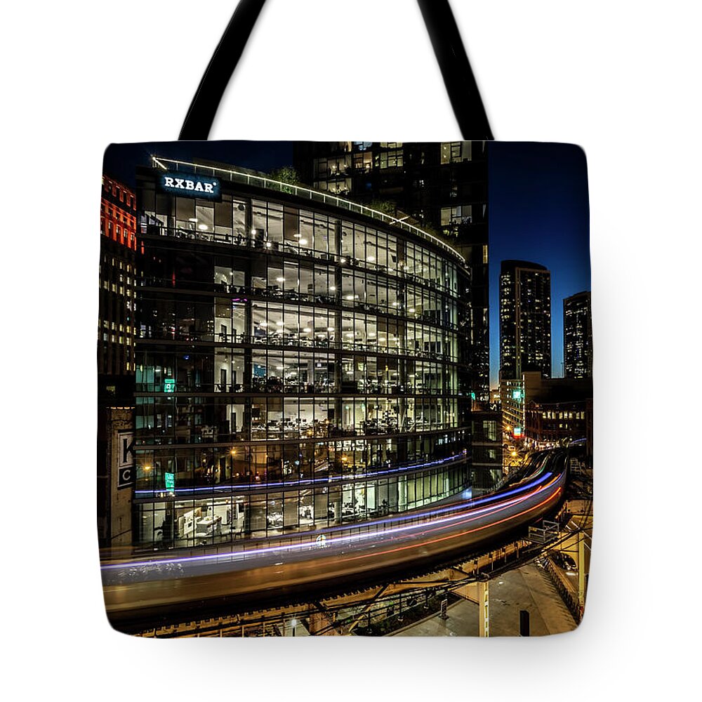 El Tote Bag featuring the photograph Curvy Chicago Train time exposure by Sven Brogren