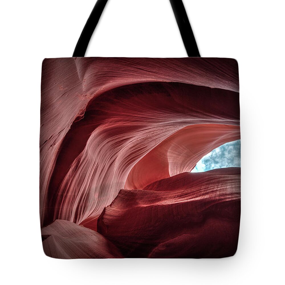 Lower Antelope Canyon Tote Bag featuring the photograph Curvy Sky by Laura Hedien