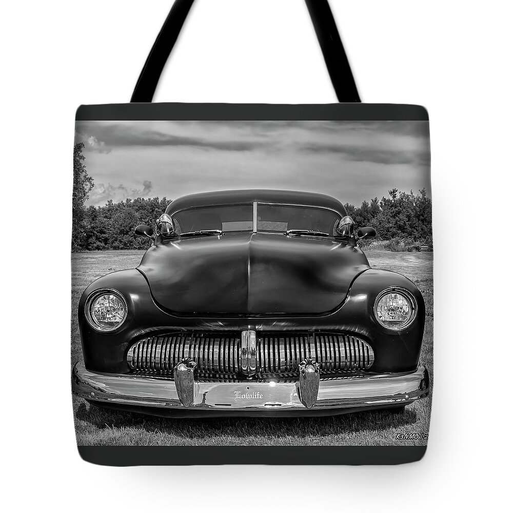 1950 Tote Bag featuring the photograph Customized 1950 Mercury in BW by Ken Morris