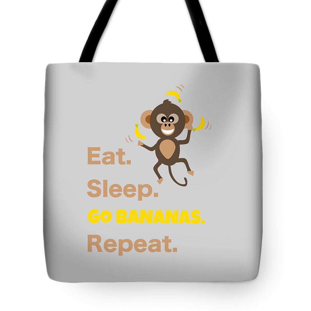 Eat Sleep Tote Bag featuring the digital art Cute Animal Money Juggling with Text Eat Sleep Go Bananas Popular Quote by Barefoot Bodeez Art