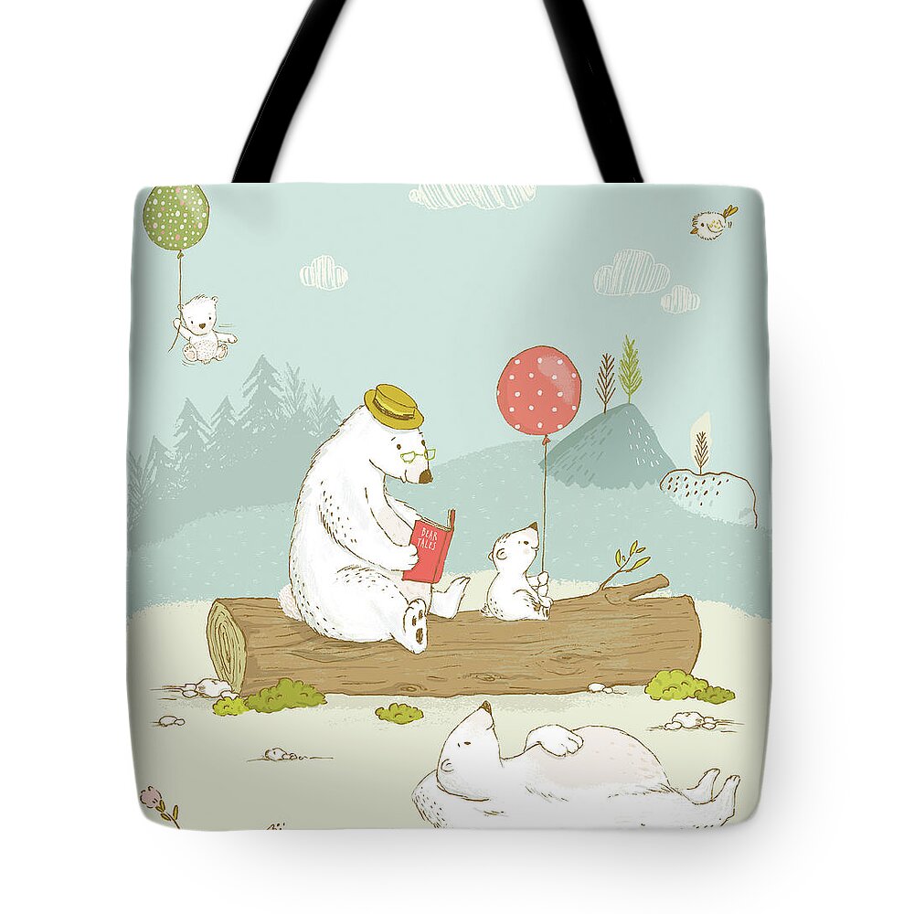 Bear Tote Bag featuring the photograph Cute Bear Family relaxing whimsical Art for Kids by Matthias Hauser