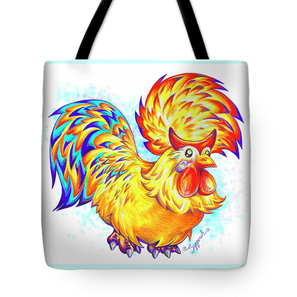 Nature Tote Bag featuring the drawing Cute Cartoon Rooster I by Sipporah Art and Illustration