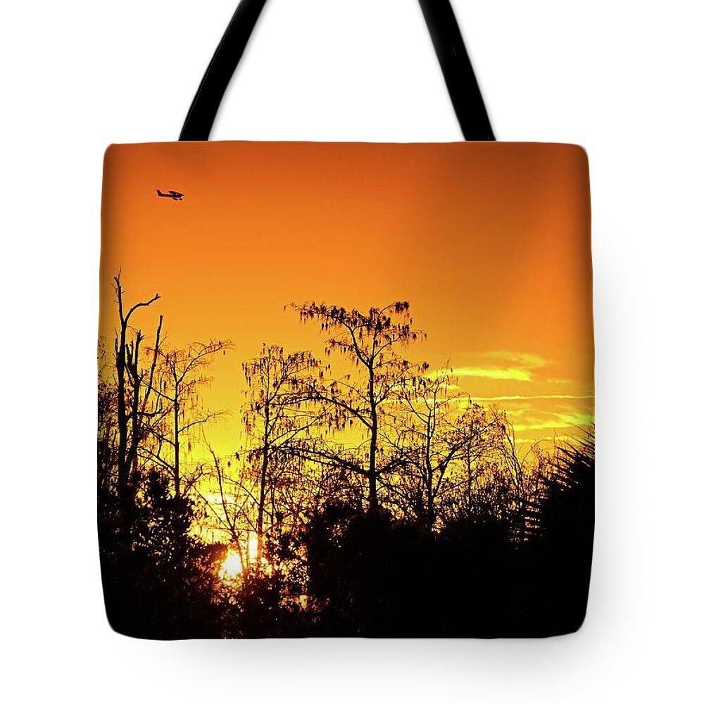 Airplane Tote Bag featuring the photograph Cypress Swamp Sunset 3 by Steve DaPonte