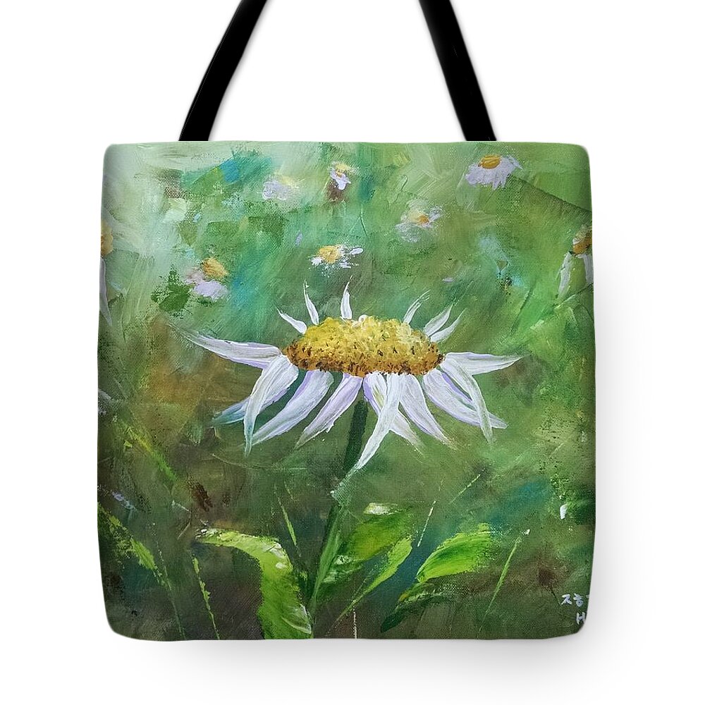 Daisy Tote Bag featuring the painting Dancing daisies by Helian Cornwell