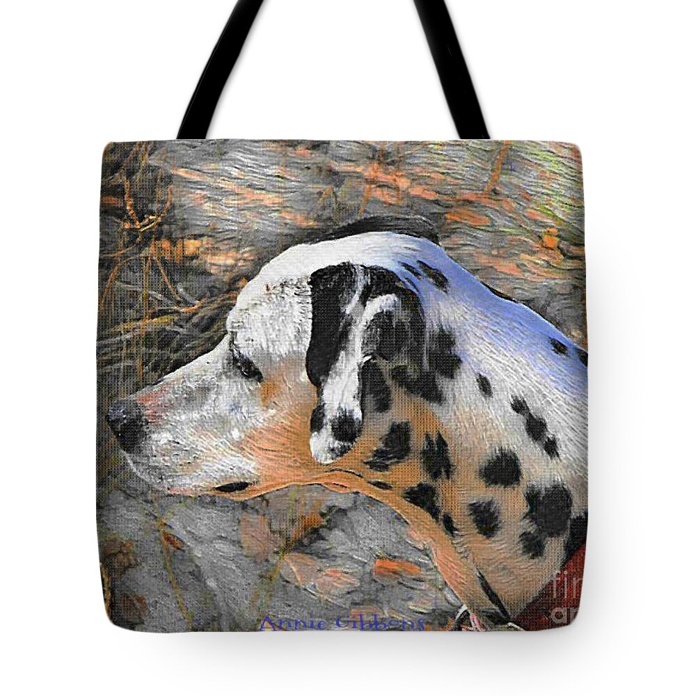 Dalmatian Dog Tote Bag featuring the digital art Dalmatian dog by Annie Gibbons