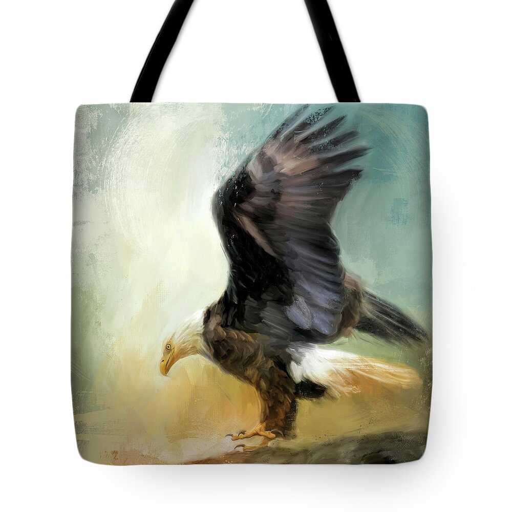 Colorful Tote Bag featuring the painting Dance Of The Bald Eagle by Jai Johnson