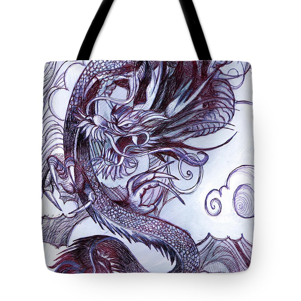 Dragon Tote Bag featuring the drawing Dangerous Dragon by Stephen Humphries