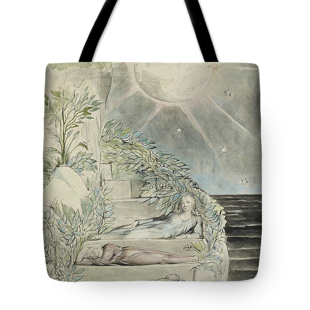 William Blake Tote Bag featuring the painting Dante And Statius Sleeping, Virgil Watching Watercolor by William Blake