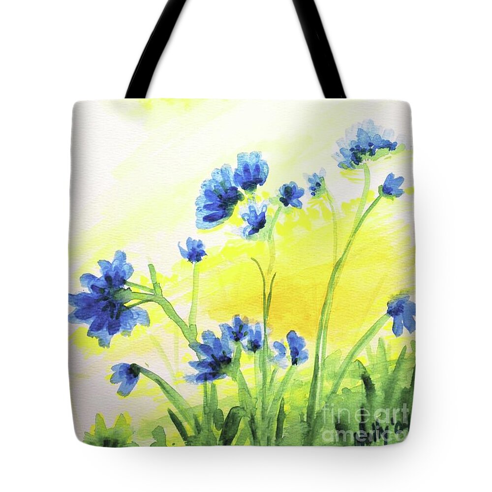 Blue Flowers Tote Bag featuring the painting Daring Dream by Holly Carmichael