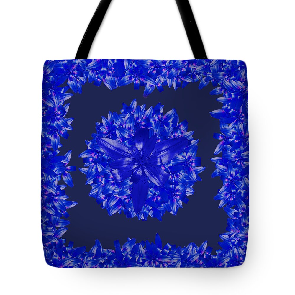 Dark Blue Tote Bag featuring the digital art Dark Blue Floral for Home Decor by Delynn Addams