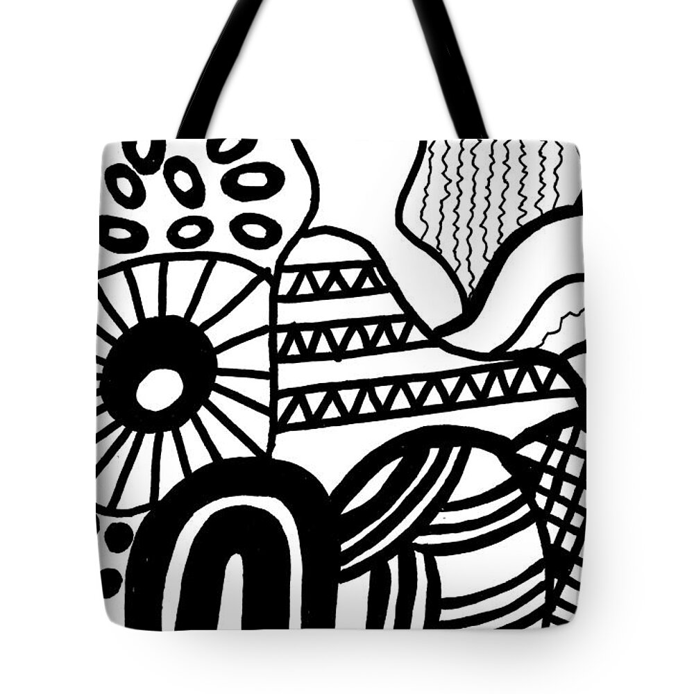 Original Drawing Tote Bag featuring the drawing Darkness And Light 9 by Susan Schanerman