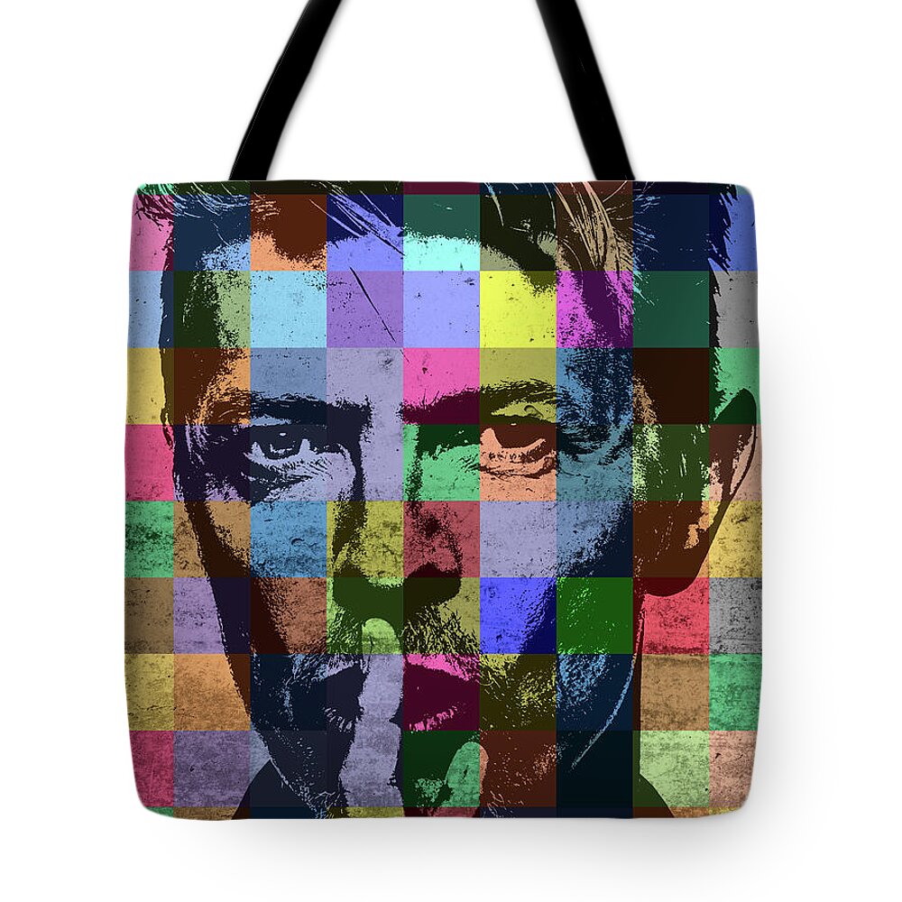 David Bowie Tote Bag featuring the mixed media David Bowie Patchwork Portrait by Design Turnpike