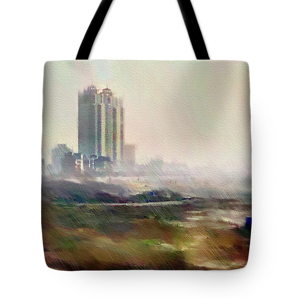 Dawn Tote Bag featuring the photograph Dawn Towers II by GW Mireles