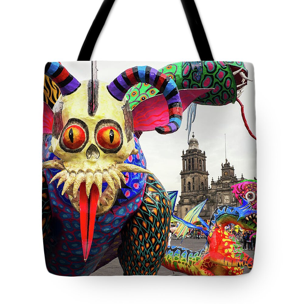 Estock Tote Bag featuring the digital art Day Of The Dead, Zocalo, Mexico Df by Jordan Banks