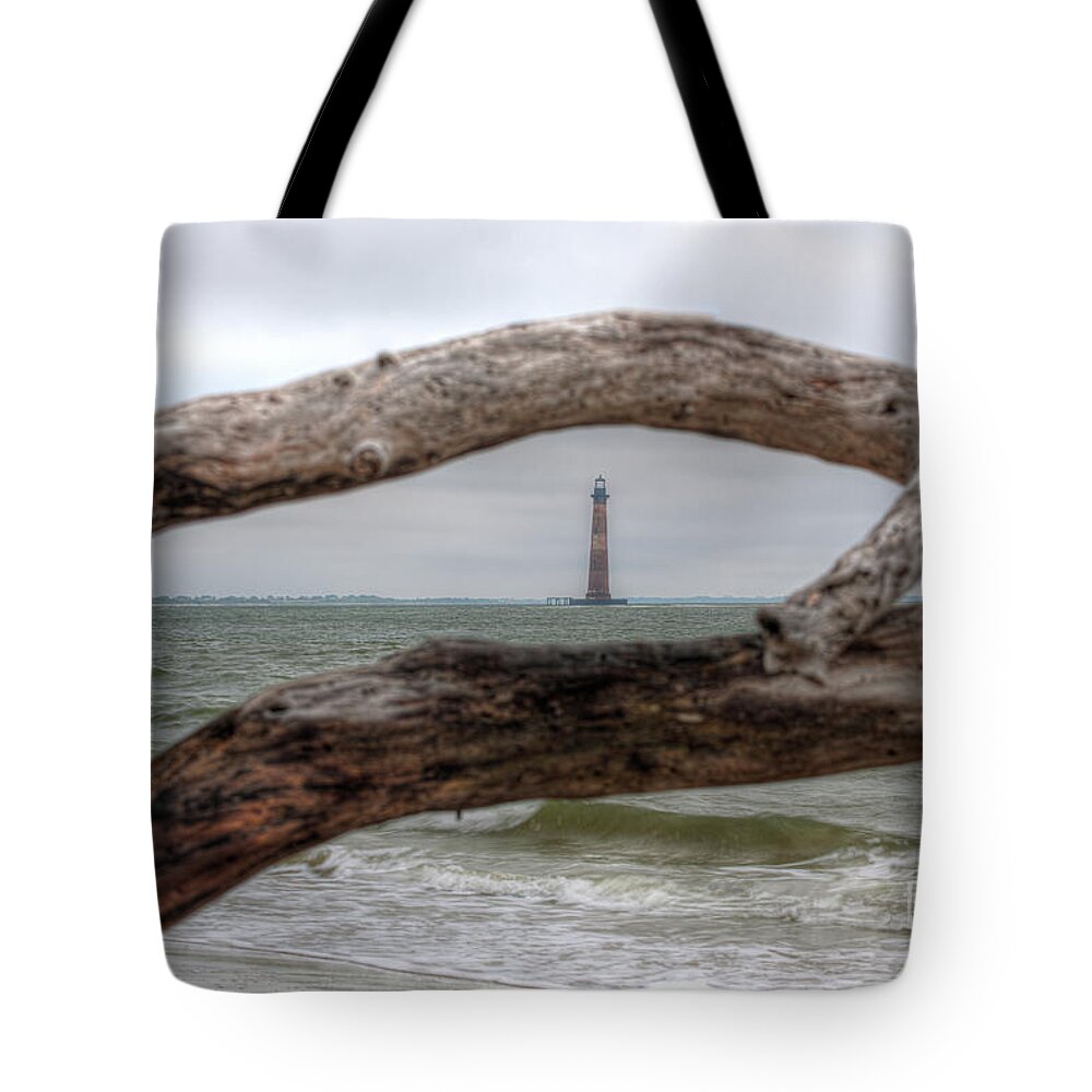 Morris Island Lighthouse Tote Bag featuring the photograph Deadwood View - Morris Island Lighthouse in Charleston South Carolina by Dale Powell