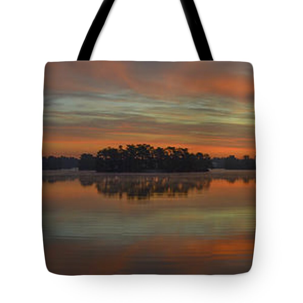 Sunrise Tote Bag featuring the photograph December Sunrise Over Spring Lake by Beth Sawickie