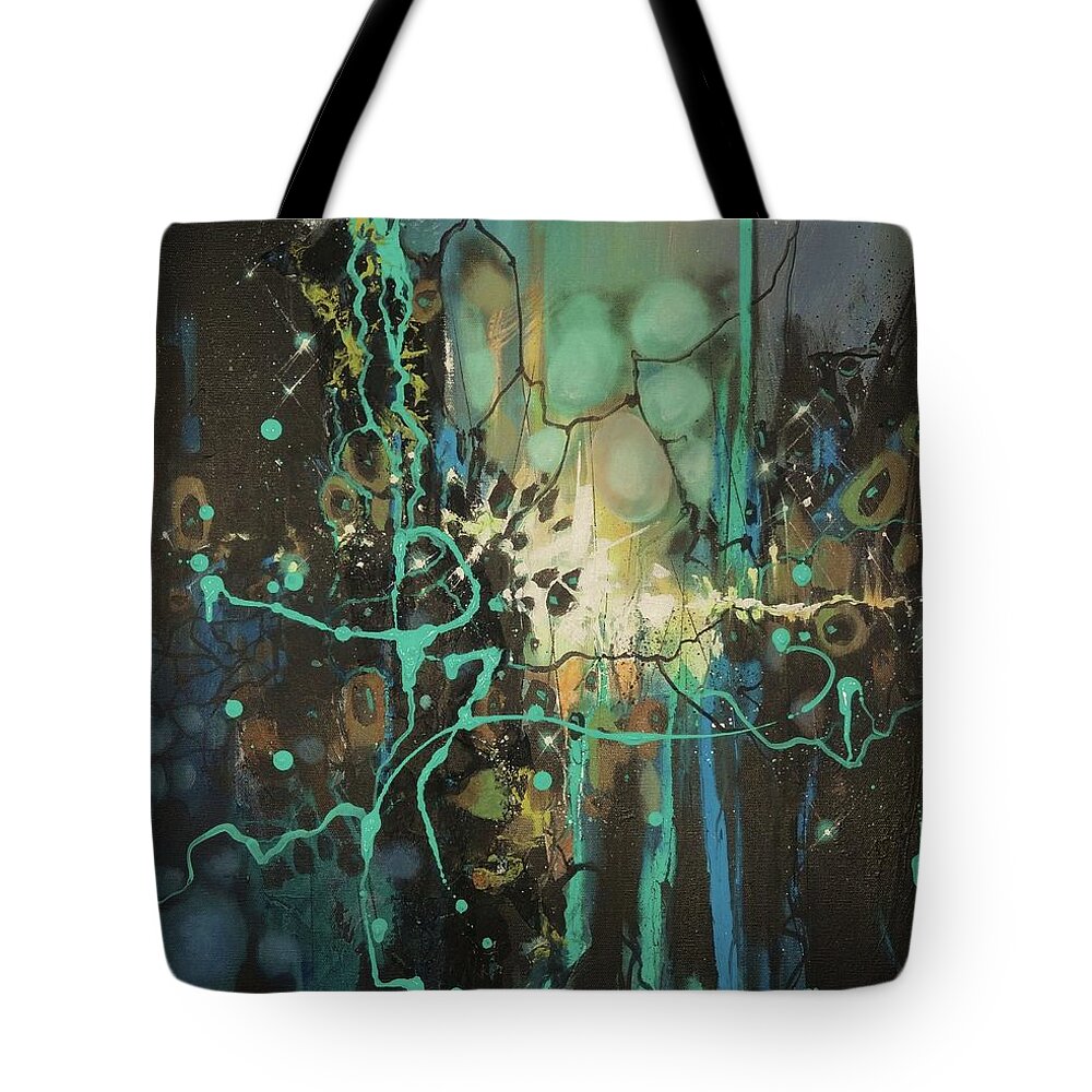 Deconstruction; Abstract; Abstract Expressionist; Contemporary Art; Tom Shropshire Painting; Shades Of Blue Tote Bag featuring the painting Deconstruction by Tom Shropshire