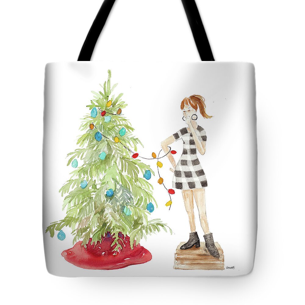 Decorating Tote Bag featuring the mixed media Decorating Christmas II by Lanie Loreth
