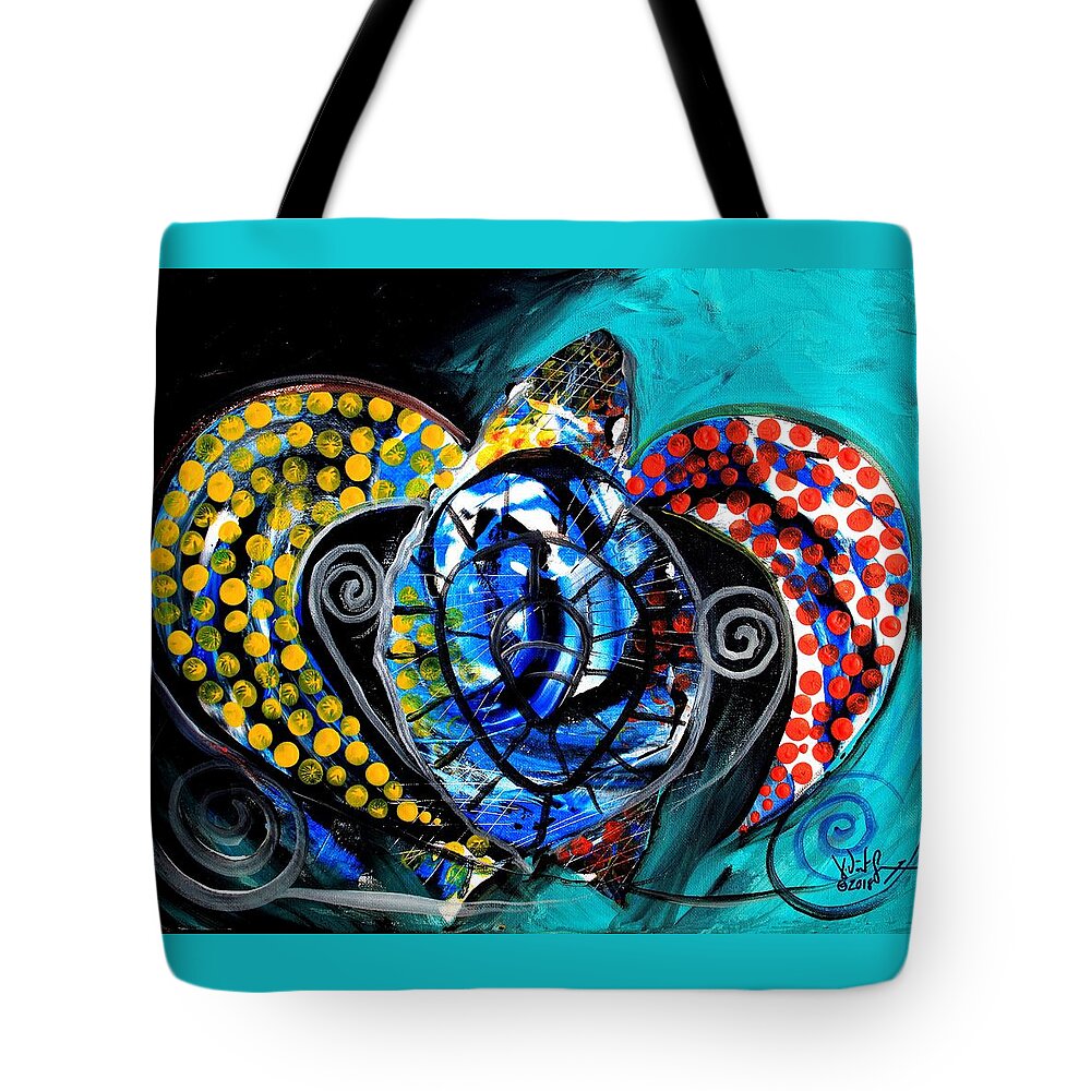 Sea Tote Bag featuring the painting Deep Sea, Sea Turtle by J Vincent Scarpace