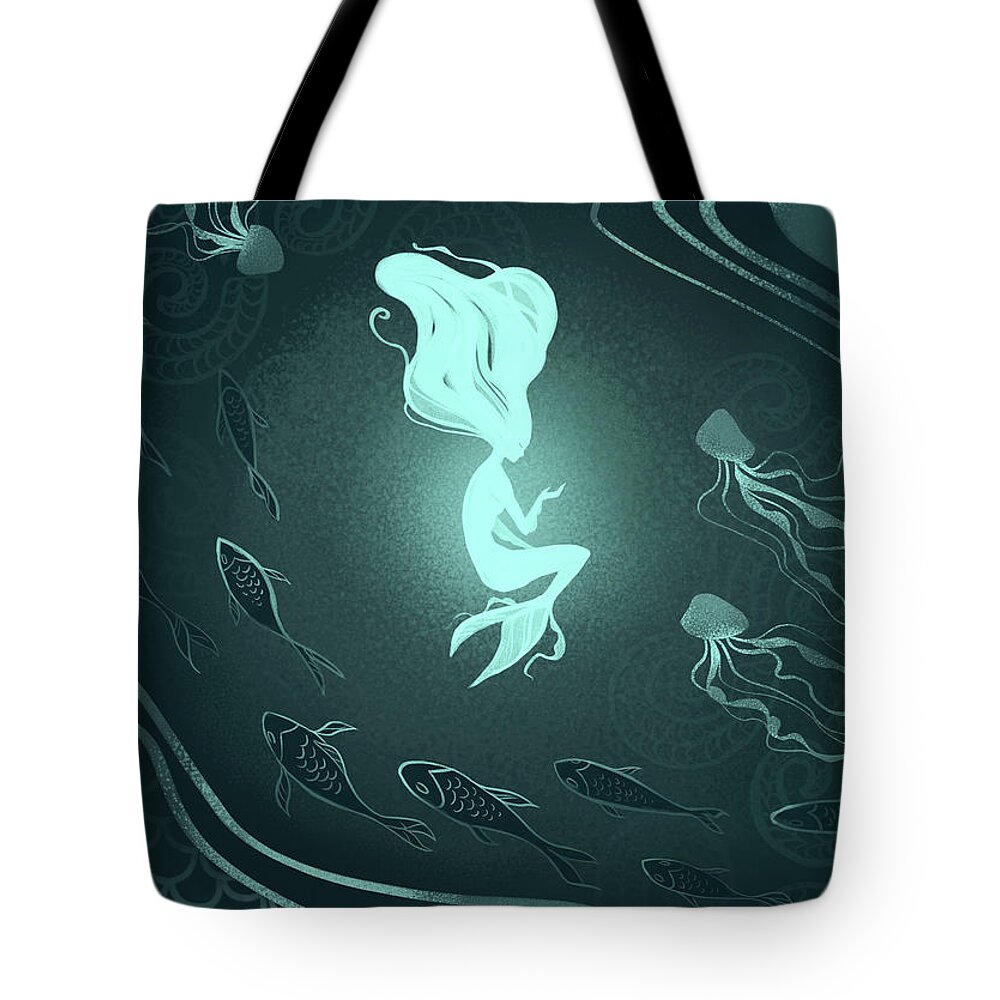 Mermaid Tote Bag featuring the digital art Deep by Sofie Wiegink