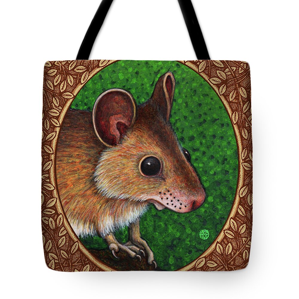 Animal Portrait Tote Bag featuring the painting Deer Mouse Portrait - Brown Border by Amy E Fraser