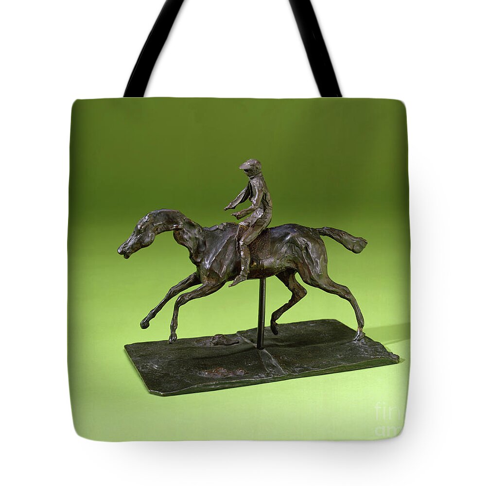 Jockey On A Horse Bronze Tote Bag featuring the painting Degas, Jockey On A Horse Bronze by Edgar Degas