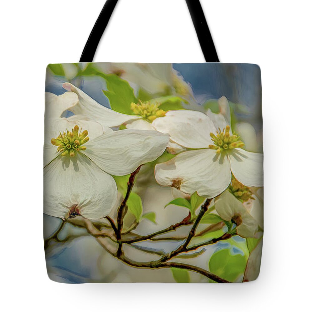 Dogwood Blossoms Tote Bag featuring the photograph Delicate Dogwoods by Marcy Wielfaert