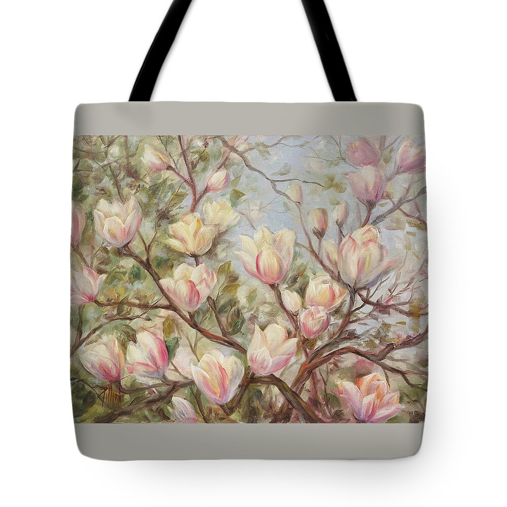 Tulip Tree Tote Bag featuring the painting Delicate tulip tree by Lynne Pittard