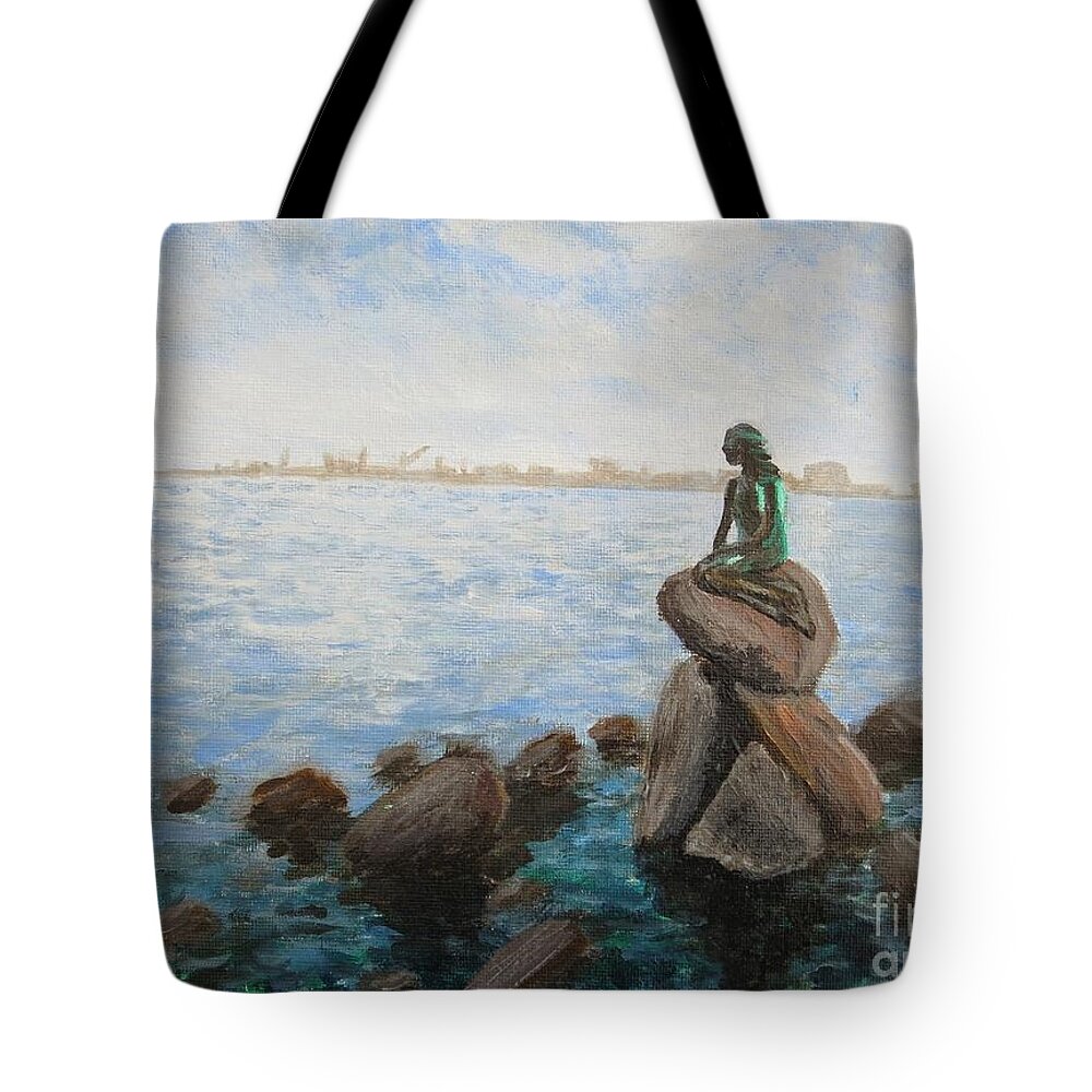 Denmark Tote Bag featuring the painting Den Lille Havefruen by C E Dill