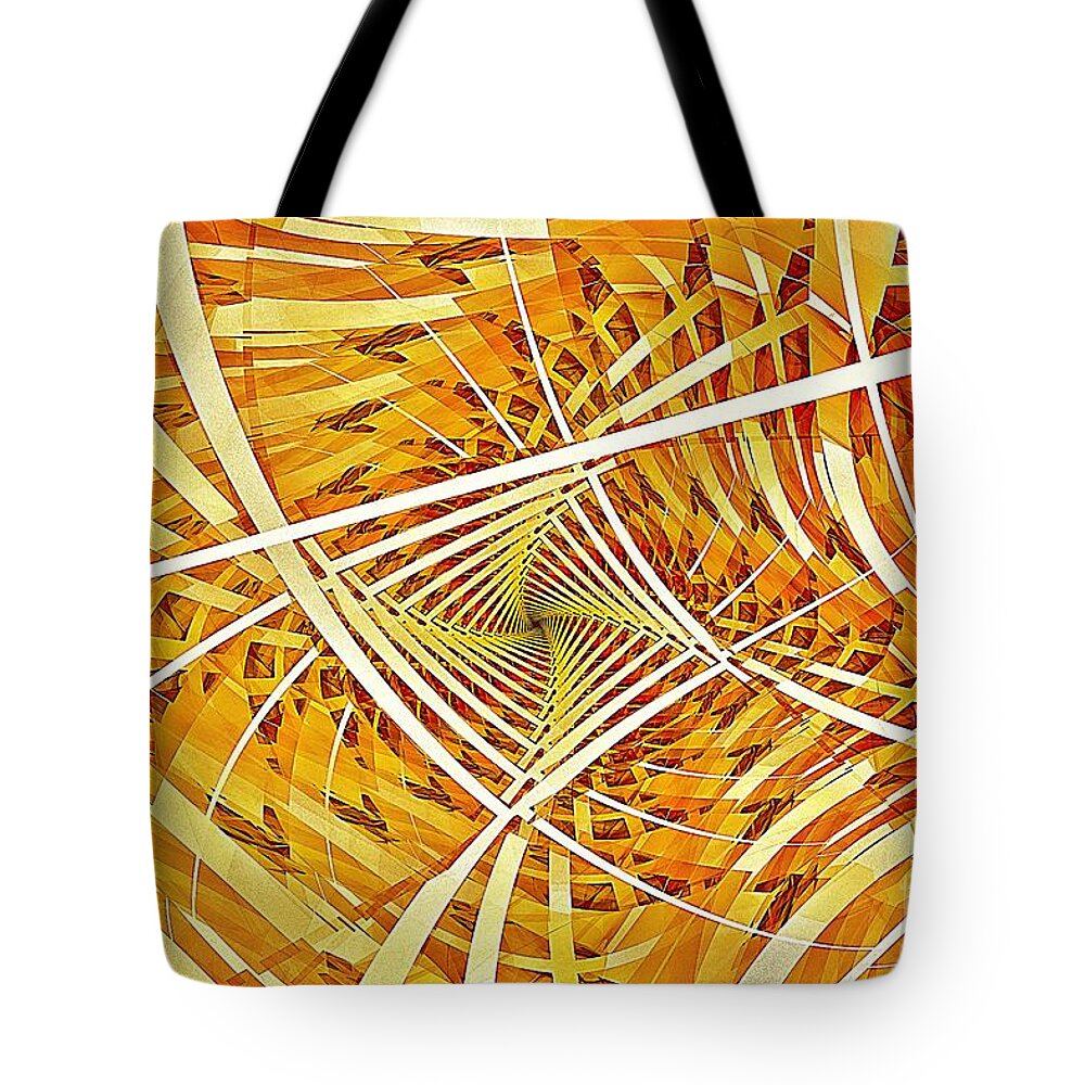 Spiral Fractal 4-arm Spiral Fractal Tote Bag featuring the digital art Descent into Yello by Doug Morgan