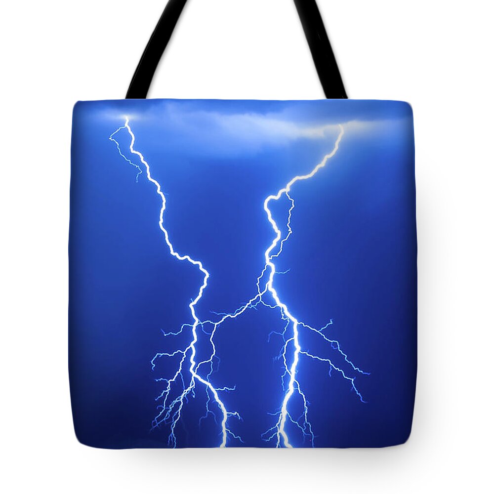 Lightning Tote Bag featuring the photograph 1103 Desert Lightning by Kenneth Johnson