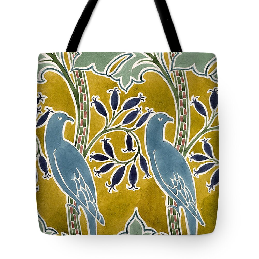 Voysey Tote Bag featuring the drawing Design for 'New Silk Cloth, May 1901 by Charles Francis Annesley Voysey