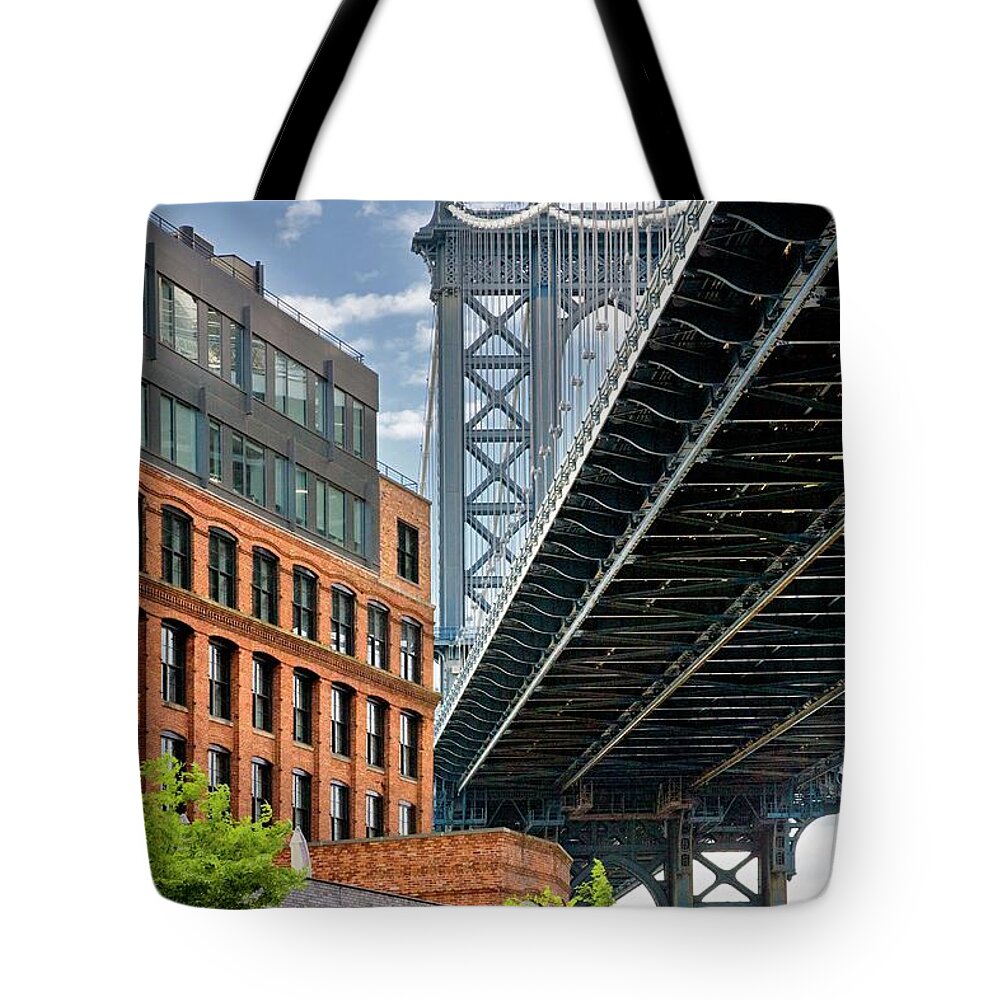 Estock Tote Bag featuring the digital art Detail Under Manhattan Bridge, Nyc by Sandra Raccanello