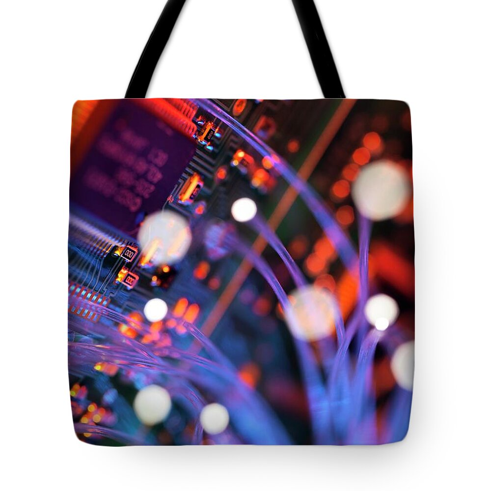 Wired Tote Bag featuring the photograph Digital Communication, Conceptual Image by Tek Image